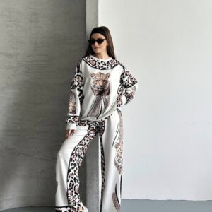 baskı Desenli Kaplan Baskılı Kadın Eşofman Takımı